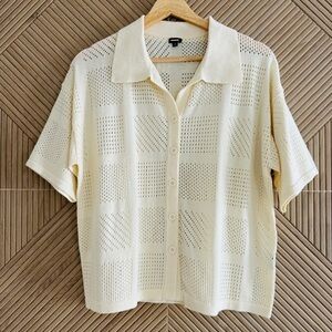 NEW! Monrow Crochet Knit Vacation Shirt, MEDIUM